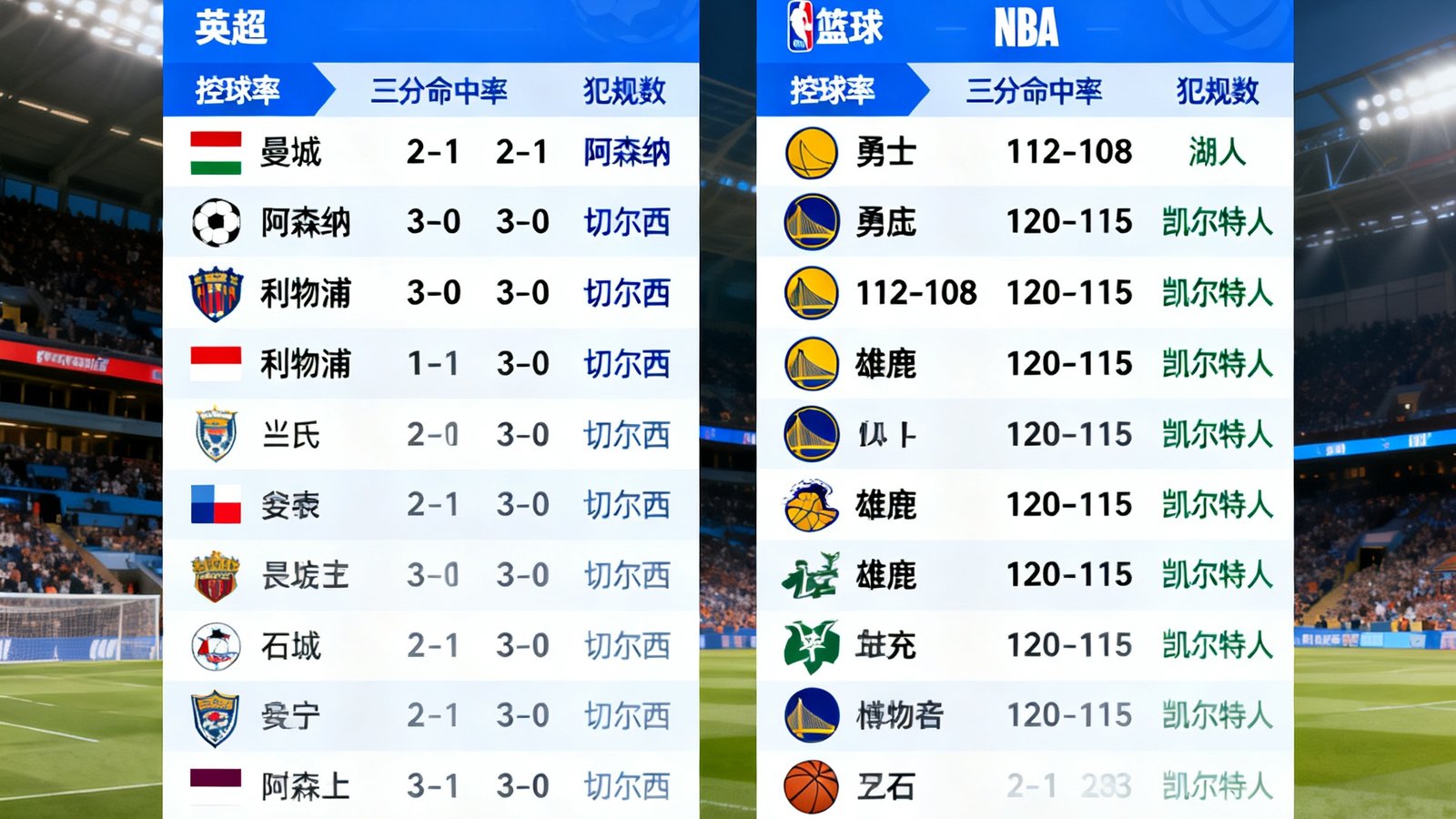 球探即时比分大屏显示足球篮球实时比分与数据统计，覆盖英超、NBA等热门联赛，画面直观清晰